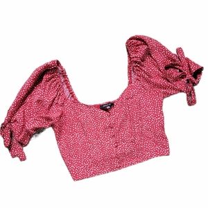 Sugar Lips Button Down Red w/ white polka dots